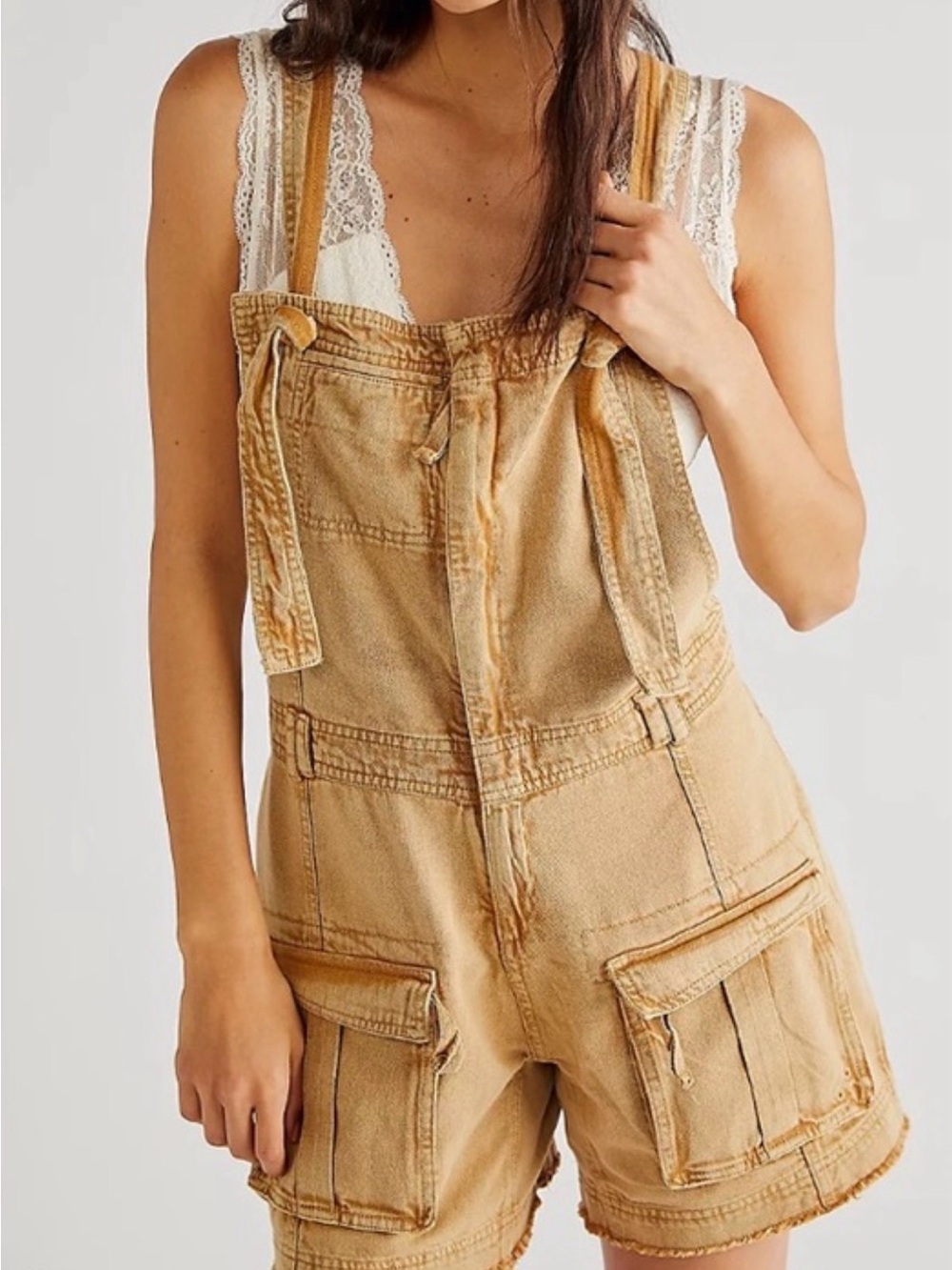 Free People Taking Chances Harem Overalls Shortalls-Tan-Boho-Festival-S